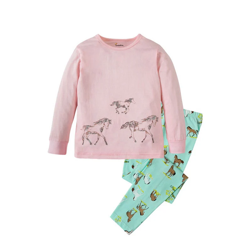 Girls Pajama Sets Cartoon Print Long Sleeve Cute Full Sleeve T-Shirt Tops with Pants Toddler Baby Spring Autumn Sleeping Clothes