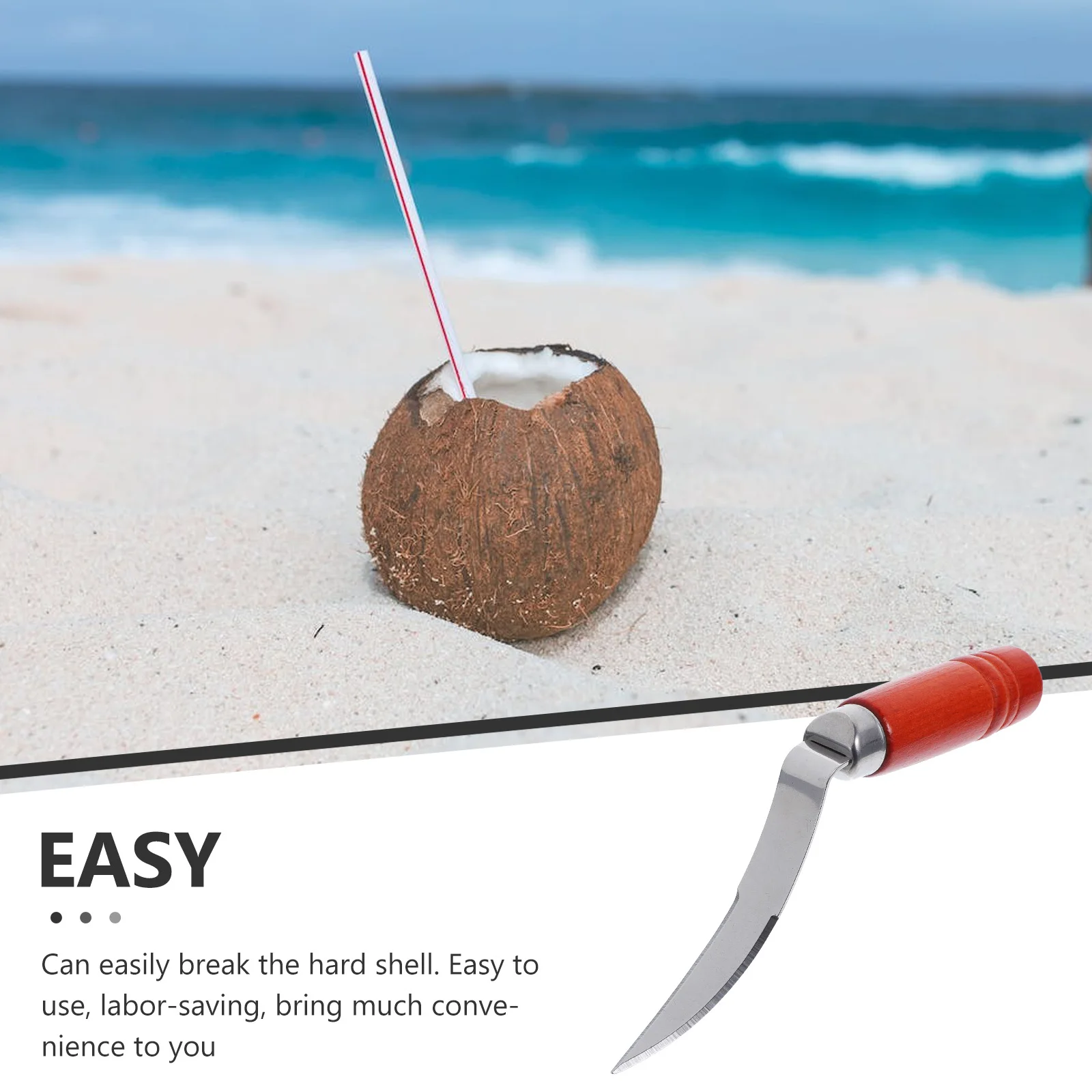 

Coconut Opening Tool Strong Stainless Steel Coconut Cutter with Wooden Handle Easy to Use Labor Saving Home Kitchen Supplies