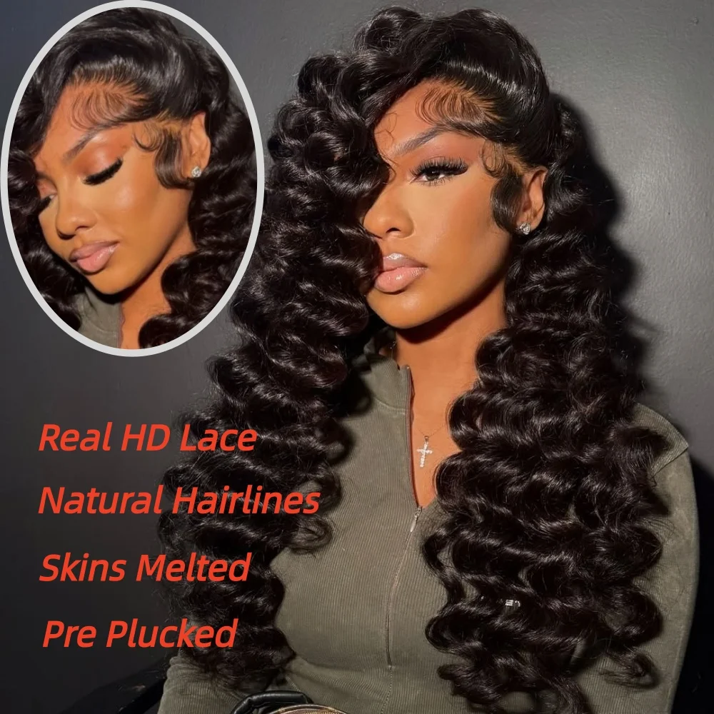 

15A Super Double Drawn Loose Wave 13x6 Real HD Lace Front Glueless Wig With Natural Hairlines Skins Melted Curly Human Hair Wigs