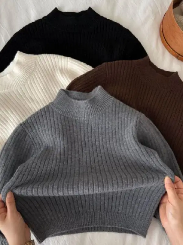 

Children's Winter Faionable Comfortable Warm High Elastici f High Collar Color Knitted Sweater Sweet Sle Long ...