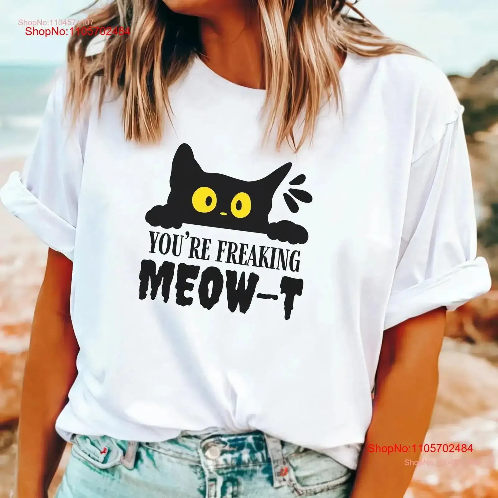 You're Freaking MeowT T Shirt Funny CaT Halloween Spooky Season Pun Kitten Puns vintage Washed Soft designer clothes graphic