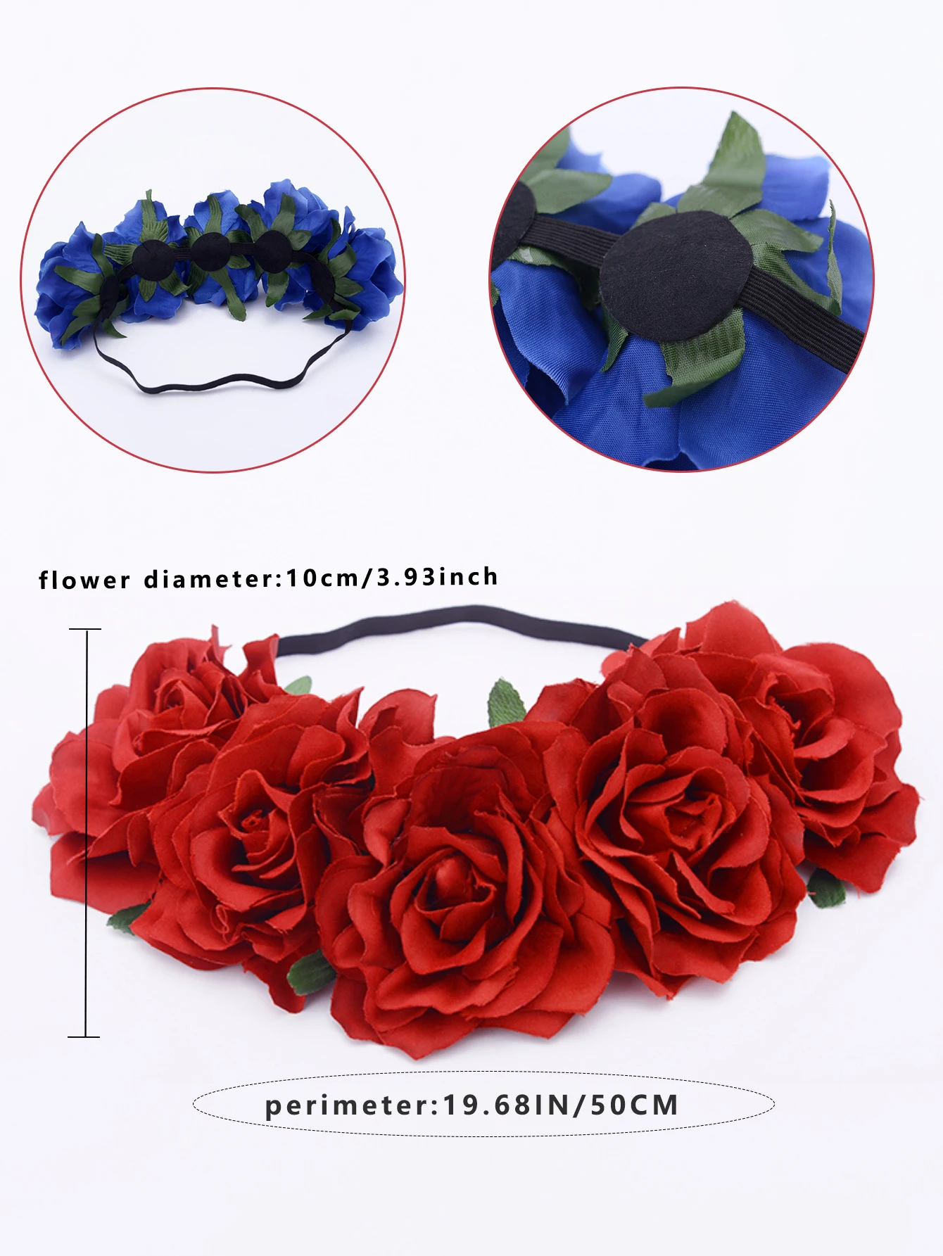 Corona de rosas de 19,68 pulgadas (50 cm), tocado de novia para boda, corona de rosas, palo de novia para boda, decoración floral para dama de honor, diadema para mujer