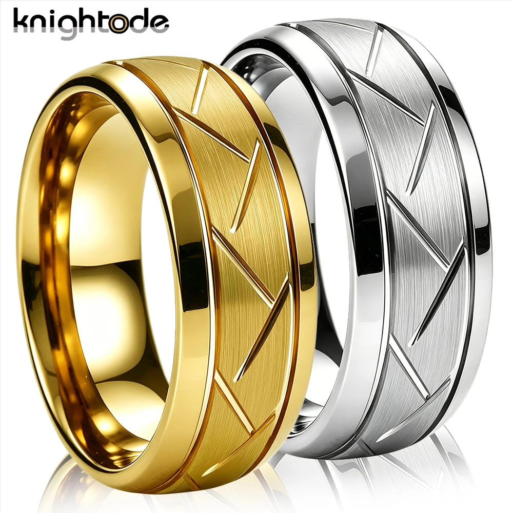 

8mm Tungsten Carbide Rings for Men and Women Brushed Grooved Couple Engagement Wedding Bands Luxury High Polished Comfort Fit