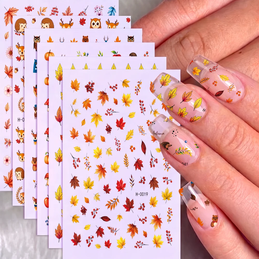 6Pcs Maple Leaf Acorn Berry Design Nail Art Decals Fall Nail Stickers Waterproof Nail Decor for Autumn Winter Manicure Supplies*