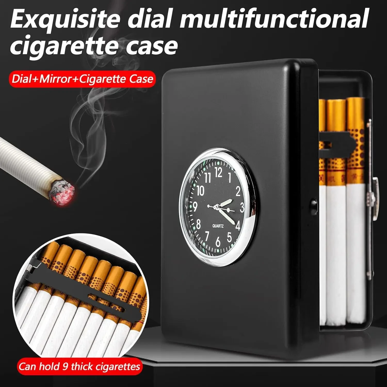 

Винтажный металлический портсигар с начесом и циферблатом, пружинный зажим, Карманный держатель, портсигар, маленькое зеркало, 2-в-1
