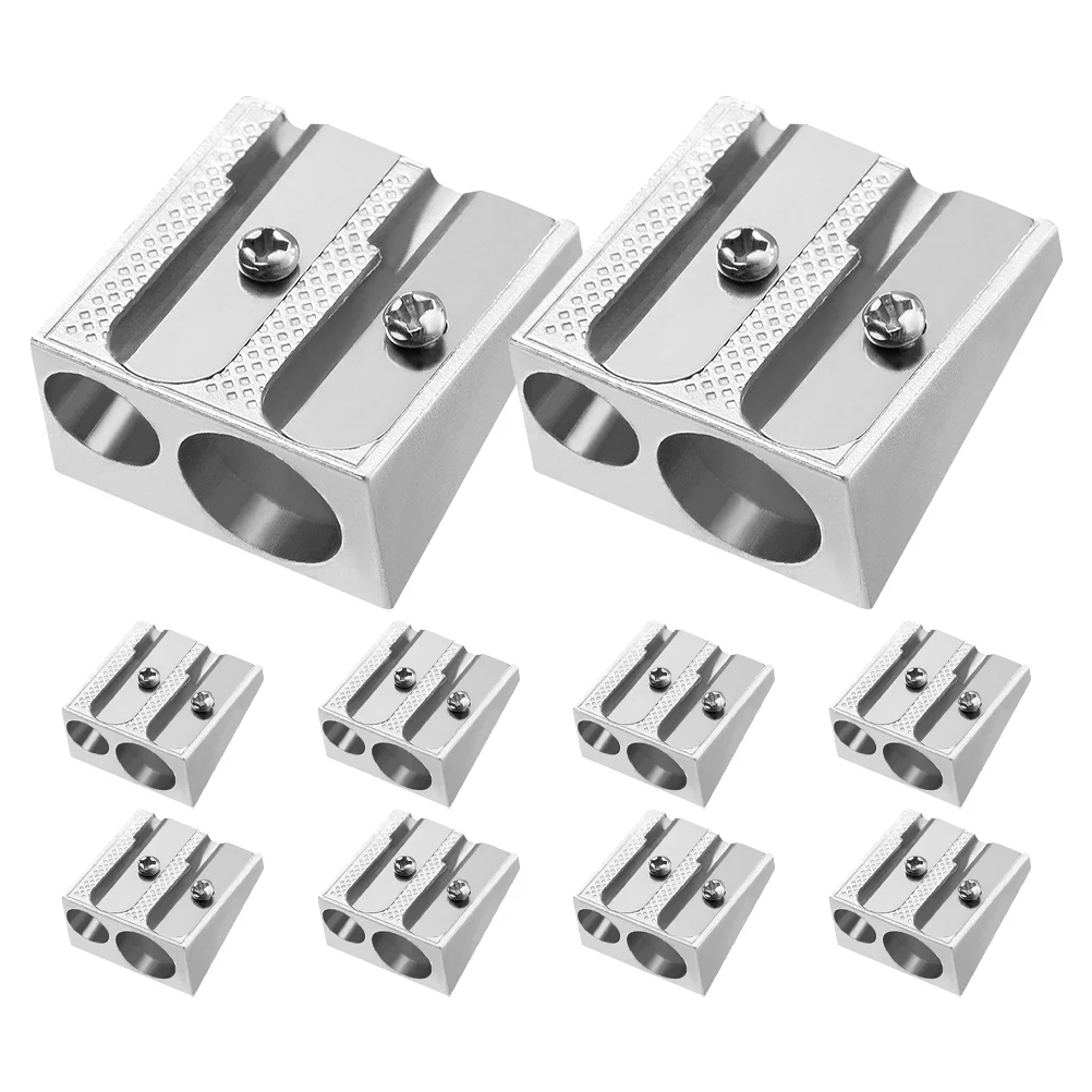 10 Pcs Carpenter Pencil Sharpener Double Hole Sharpeners Handheld Old Fashioned Vintage Mini Silver Bulk Pupils