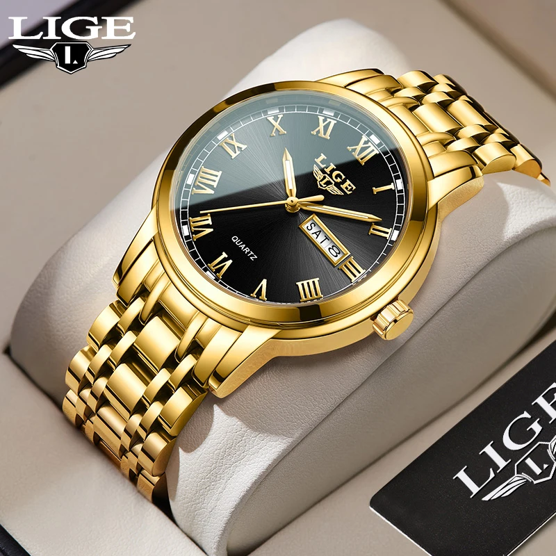 

2022 Fashion Mens Gold Stainless Steel Watches Luxury Minimalist Quartz Wrist Watch Men Business Casual Watch relogio masculino