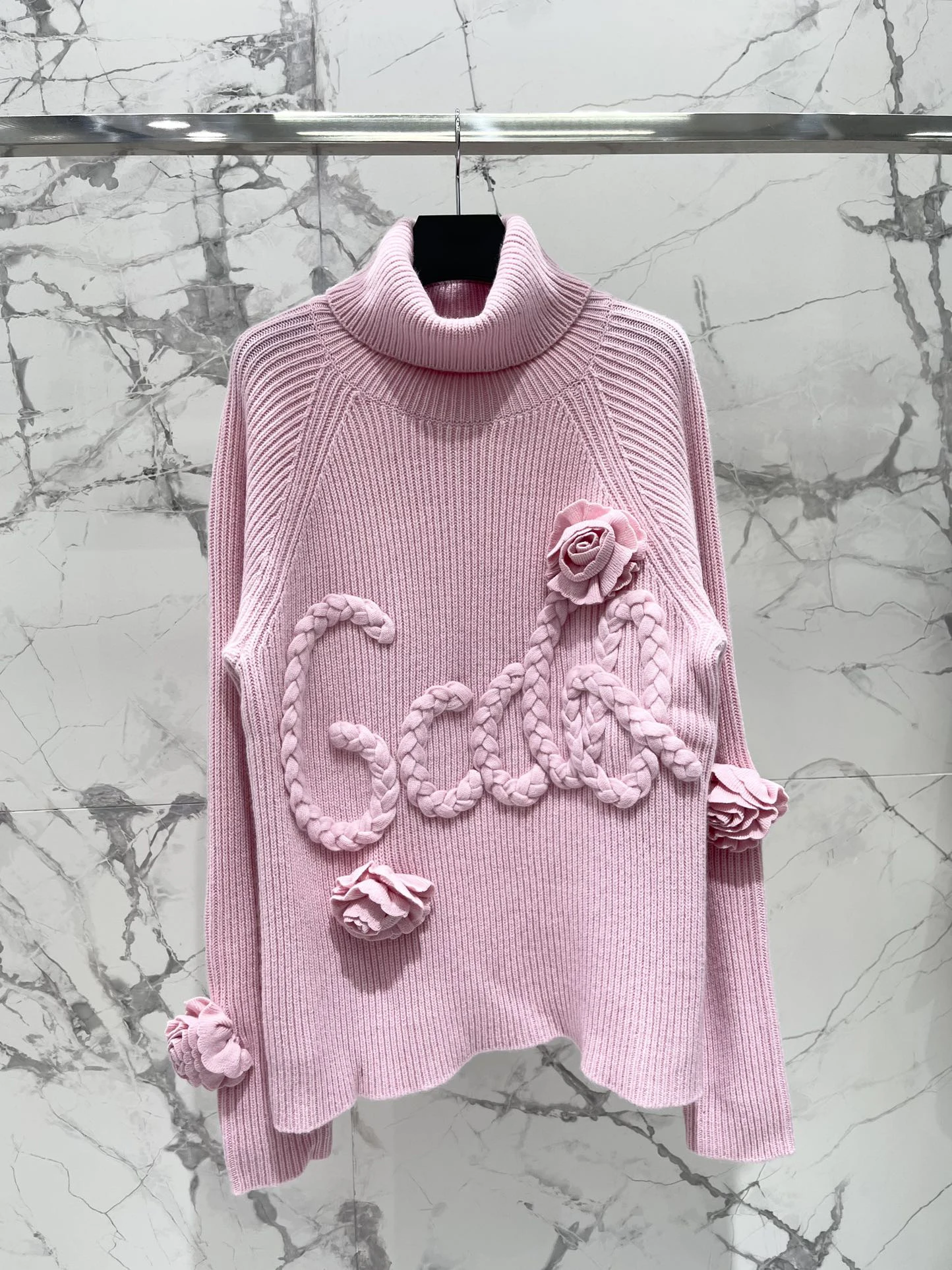 EVACANDIS Cashmere Flower Pink Sweater Women Pullover High End Quality Runway Designer Lady Jumper Chic Elegant European