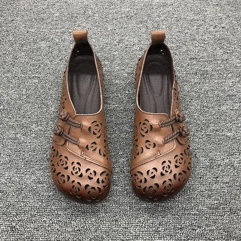 2024 Newly Square Toe Women's Flats Designer Cutout Shoes Ladies Wide Fit Soft Leather Moccasins Female Driving Sneakers