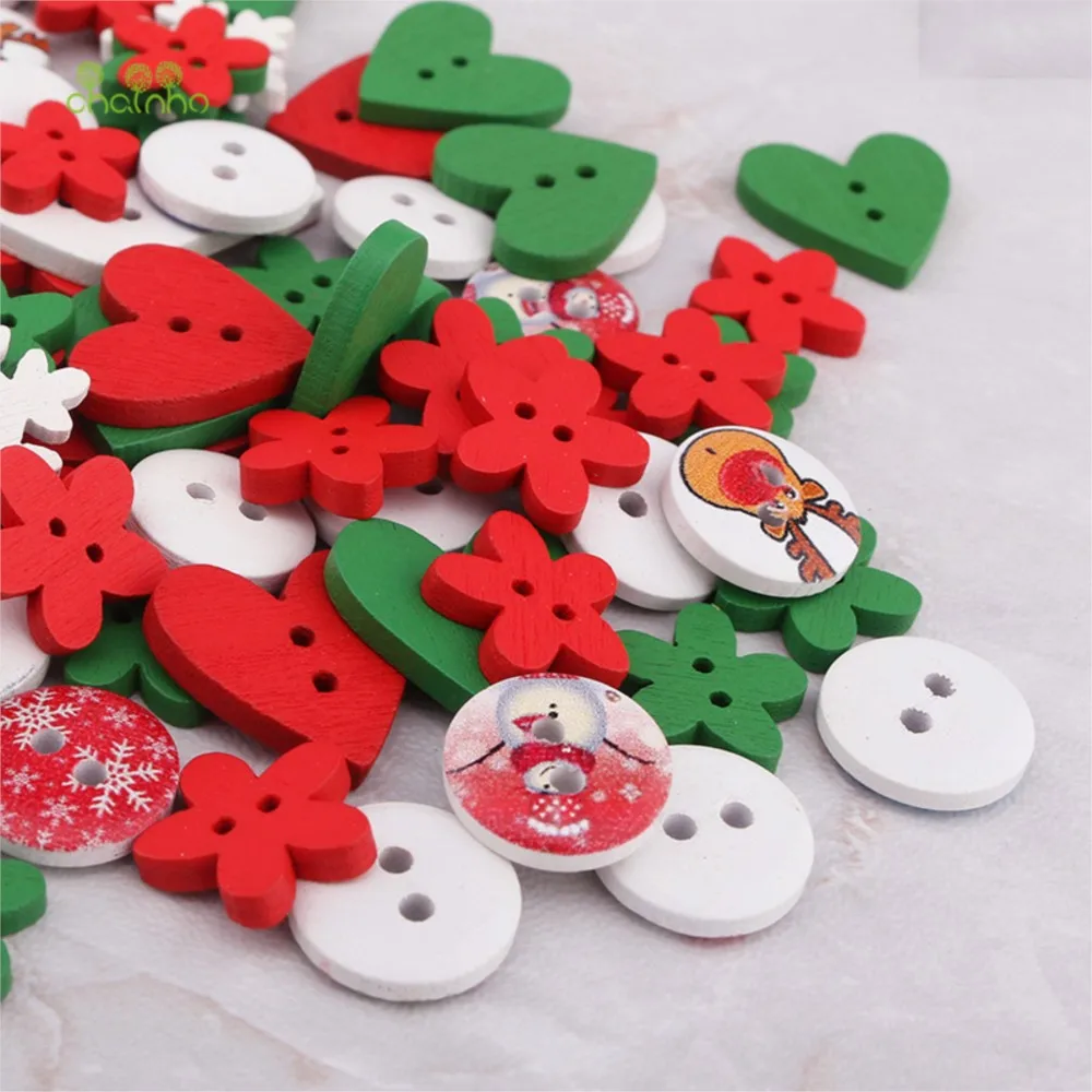 Chainho, drewniane guziki, 2 otwory, seria bożonarodzeniowa, DIY patchworkowy materiał do szycia, akcesoria odzieżowe, specyfikacja 9, B15