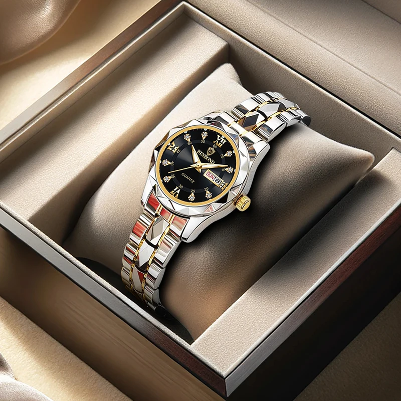 

Женские роскошные элегантные кварцевые часы с календарем большого размера на тему Феникса с белыми бриллиантами и светящимися стрелками.