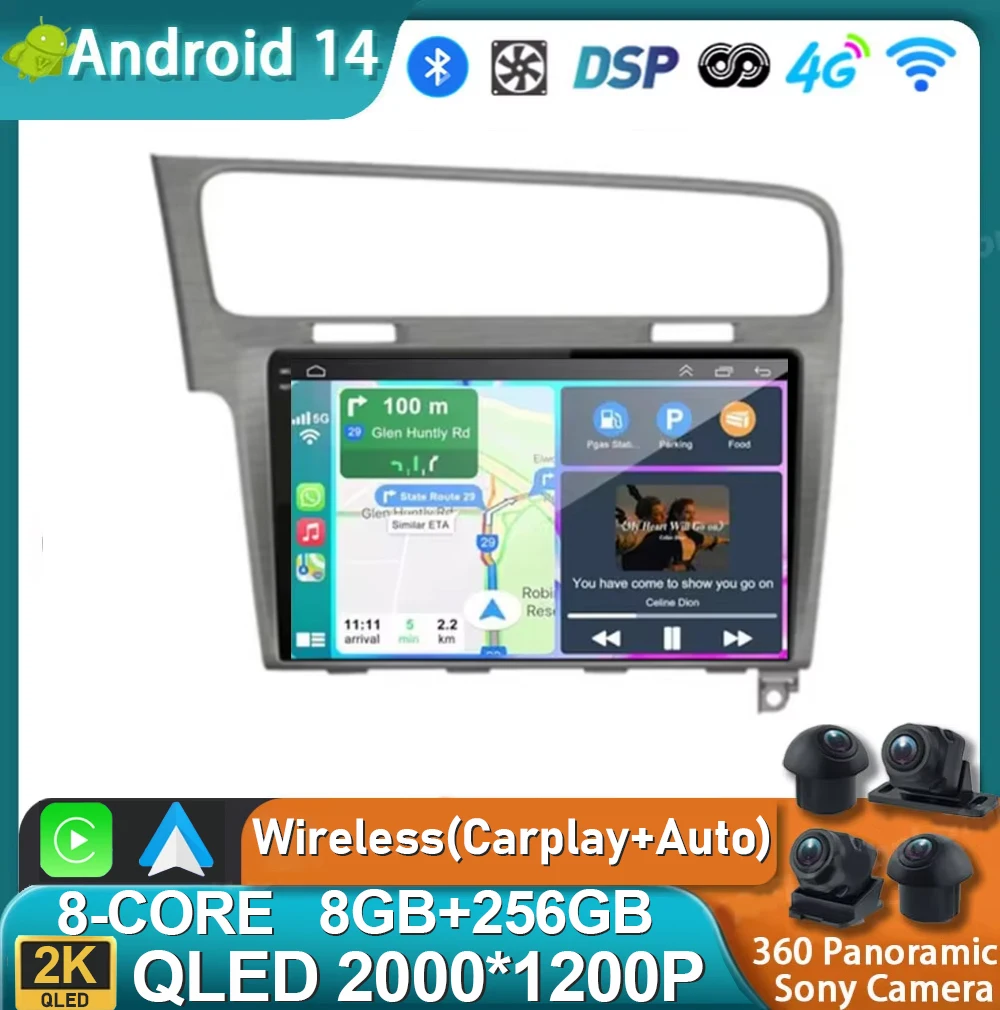 Android 14 For Volkswagen VW Golf VII GOLF MK7 7 GTI R 2012-2020 2K QLED Stereo Car Radio Multimedia Video Player GPS 4G CarPlay