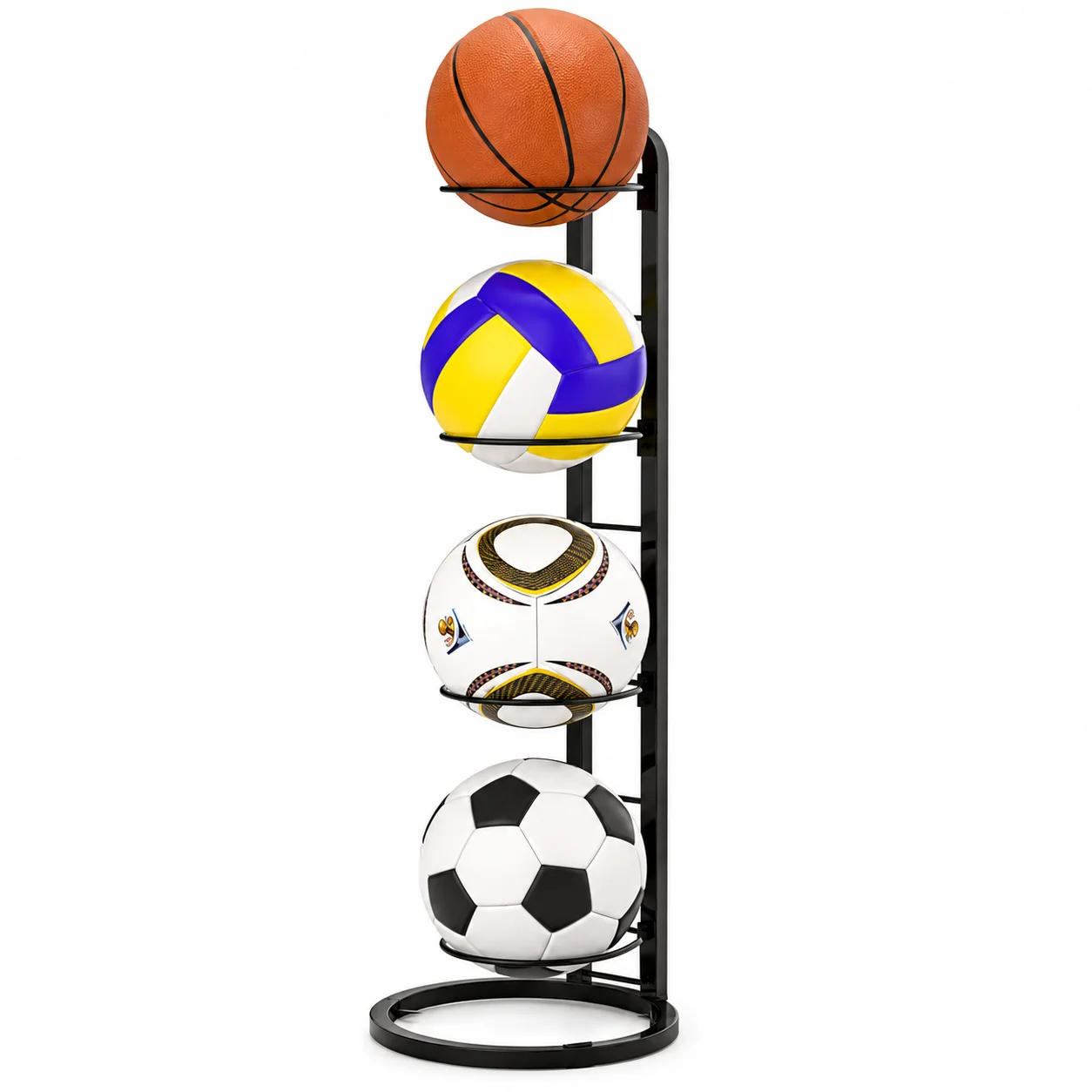 Support à balles GOOGO à 4 niveaux, support à balles vertical en métal, support à balles amovible pour le rangement de balles de basket-ball, de football et de volley-ball