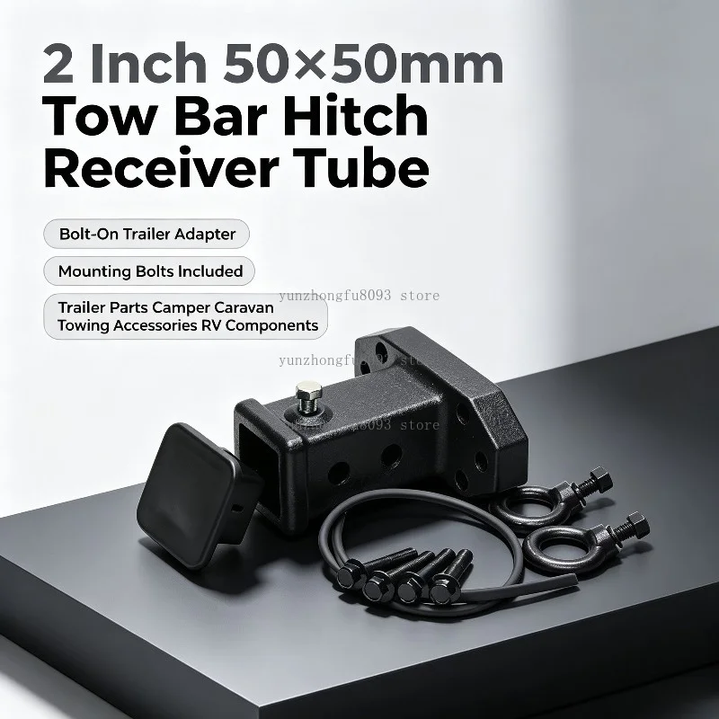 2-inch-50×50mm-tow-bar-hitch-receiver-tube-bolt-on-trailer-adapter-with-mounting-bolts-for-camper-caravan-towing-parts