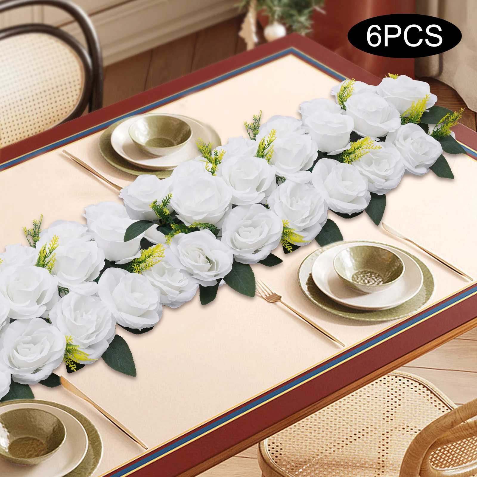 

Wedding Dining Table Flower Centerpiece for 6 Pcs Artificial Rose Flowers Arrangements for Party Living Room Reception Decor