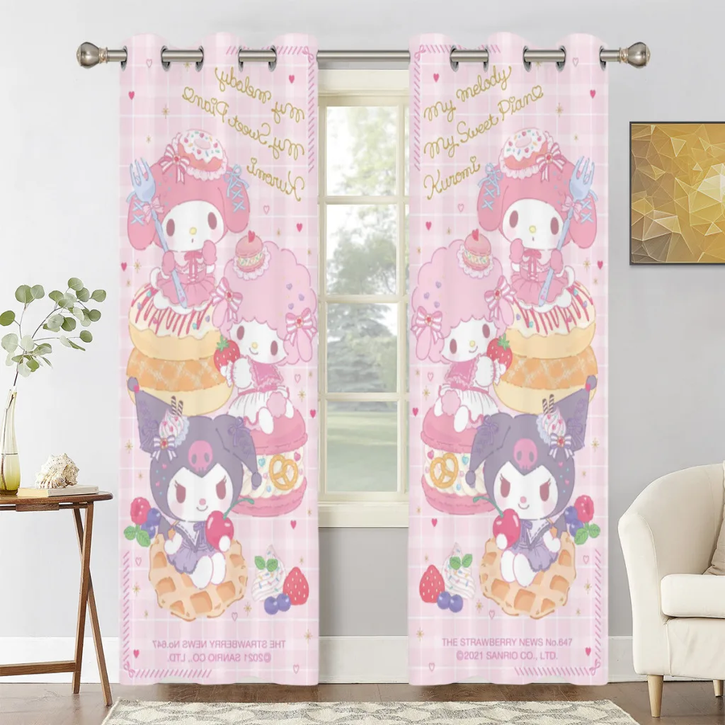 

Cute Anime Sanrio Hello Kitty Kawaii Window Curtains for Living Room Bedrooms 2 pieces Aesthetic Room Decoration