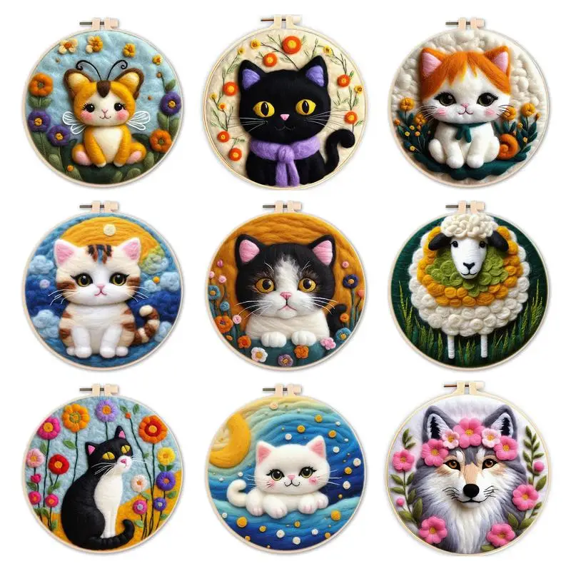 

Creative Painting DIY Wool Embroidery Kit Cute Cat DIY Wool Needle Felt Picture Kit Craft Painting Gift Home Decor