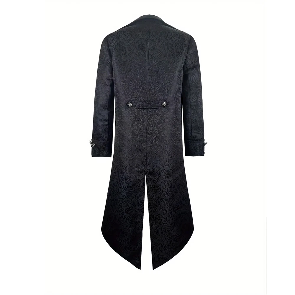 レトロメンズタキシードコート黒制服中世ロングジャケットパンクゴシック騎士ウインドブレーカーハロウィンコスプレ衣装コート