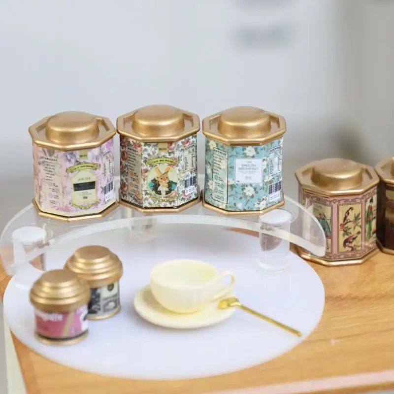 1:12 Scale Vintage Coffee Cans & Tea Cans Set (Dollhouse Kitchen Accessory + Kids' Pretend Play Food Storage Toys)