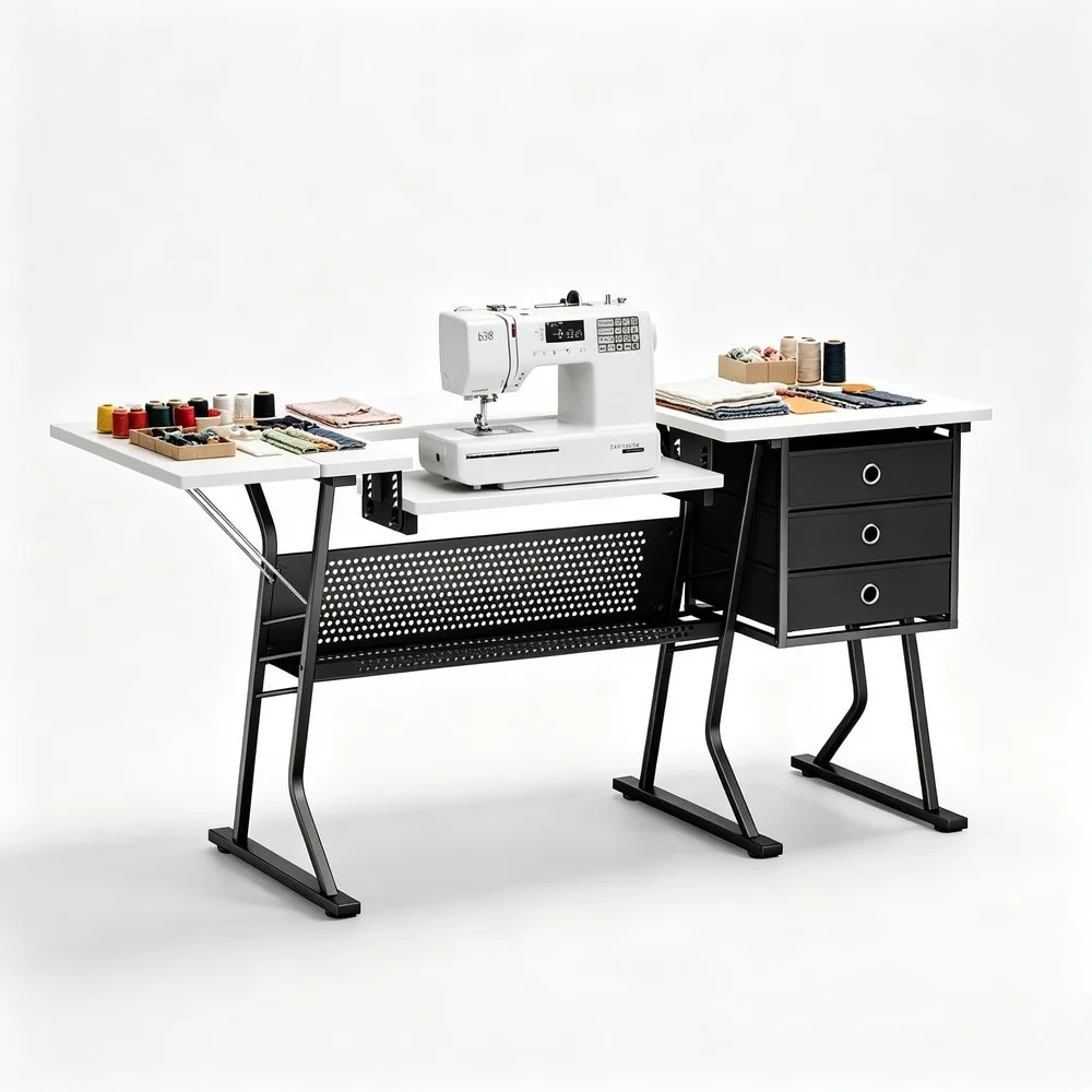 60'' Sewing Machine Table with Storage Large Sewing Craft Table
