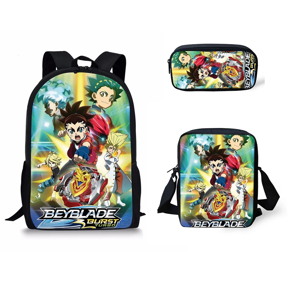 Popular Novelty Beyblade 3D Print 3pcs/Set pupil School Bags Laptop Daypack Backpack Inclined shoulder bag Pencil Case