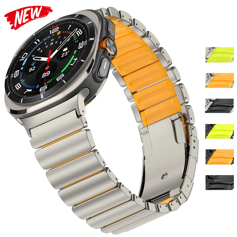 

Титановый ремешок из нержавеющей стали для Samsung Galaxy Watch Ultra 2025, без зазоров, металлический, с резиновой вставкой, для Samsung Galaxy Watch Ultra 47 мм