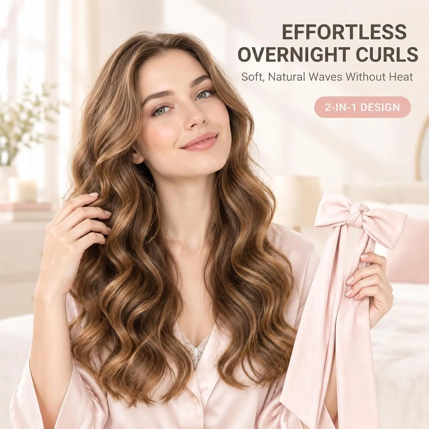 2-in-1 Heatless Curling Headband for Women & Flexible Curling Rods,Achieves Heatless Curls Overnight, No Heat Damage