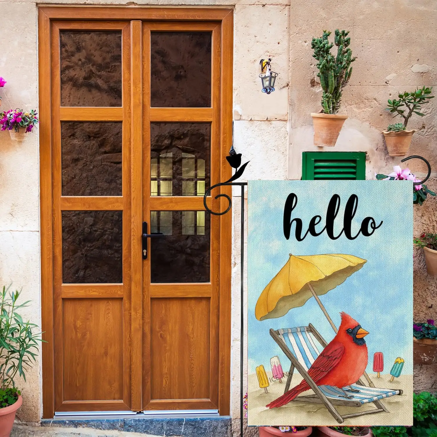Ice ink Hello Summer Red Cardinal Beach Chair Umbrella 12x18 Inch Double Sided Linen Small Yard Flag House Flags for Outdoor AAS
