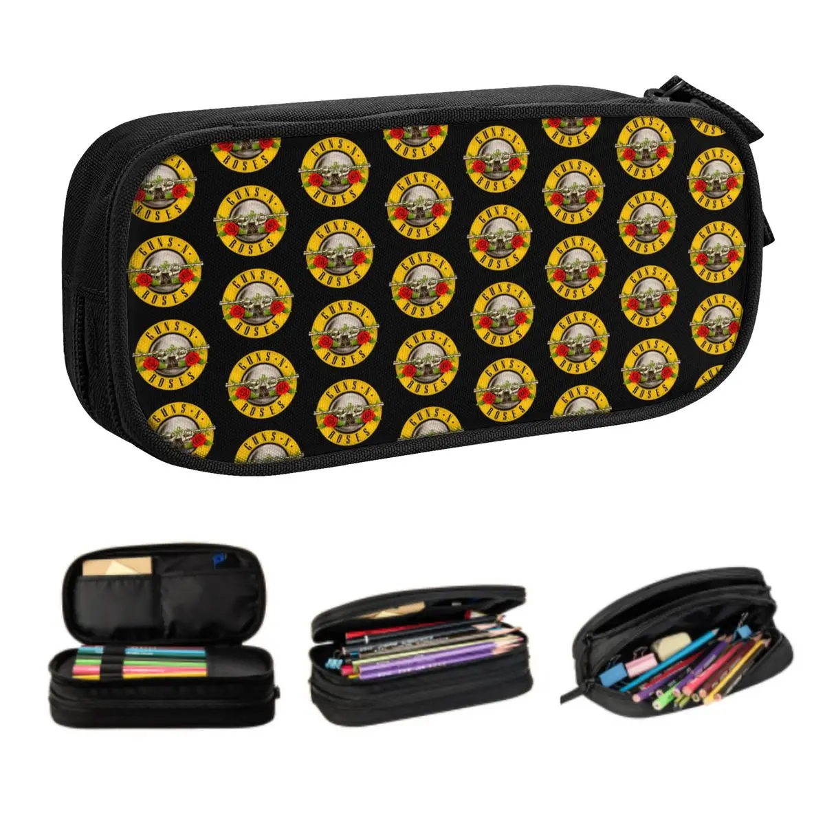 Guns N Roses Logo Kawaii Pencil Cases Girl Boy Big Capacity Heavy Metal Pencil Box Students Stationery