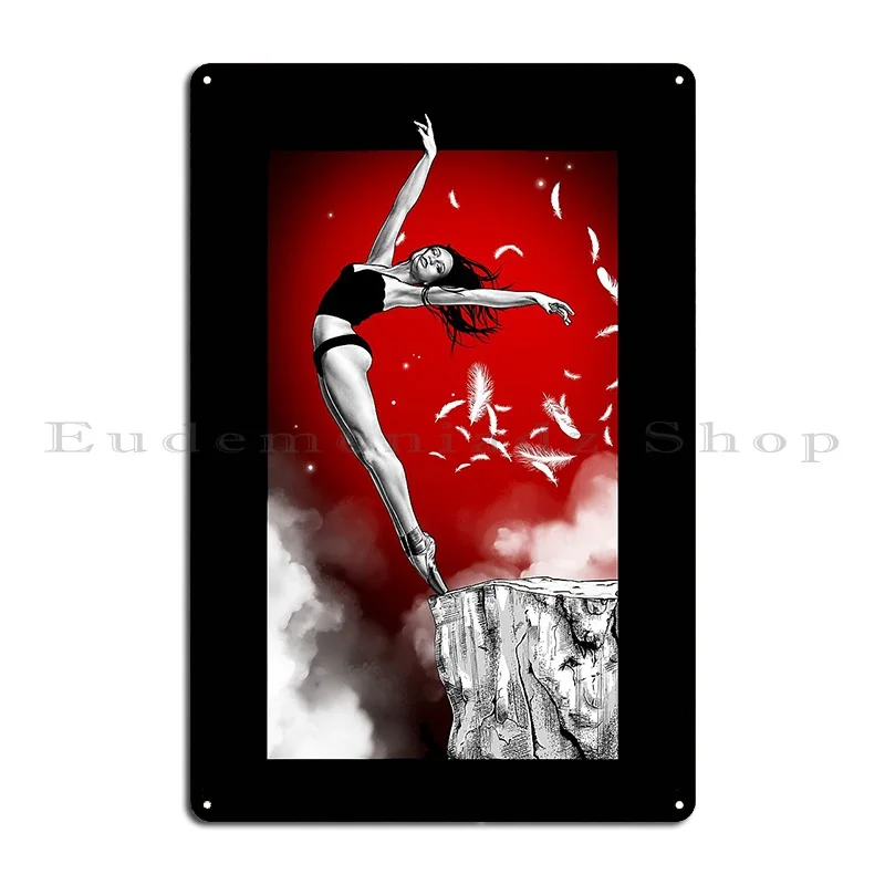 Take A Leap Of Faith And Grow Wings On The Way Down Red Illustration On Black Metal Sign Cave Wall Mural Custom Tin Sign Poster