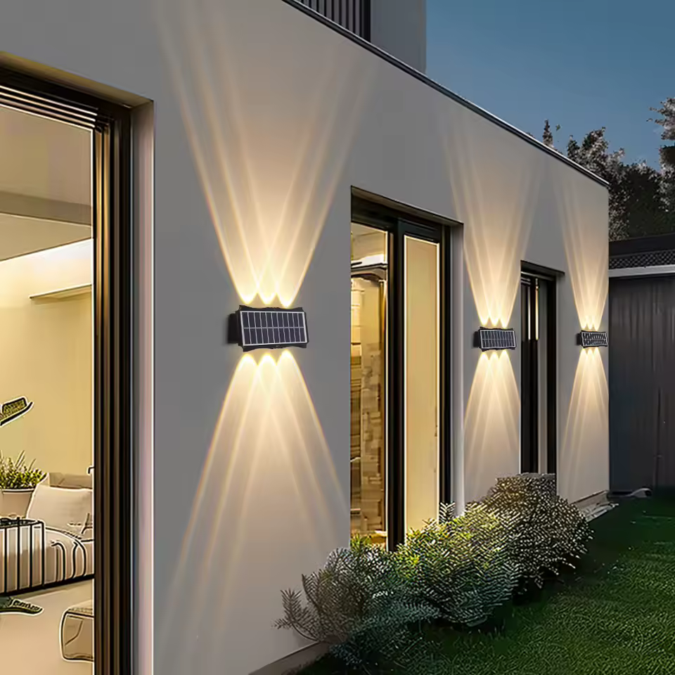 Luz de parede solar led pátio rua à prova dwaterproof água exterior jardim lâmpada parede solar decoração para casa ao ar livre iluminação parede led