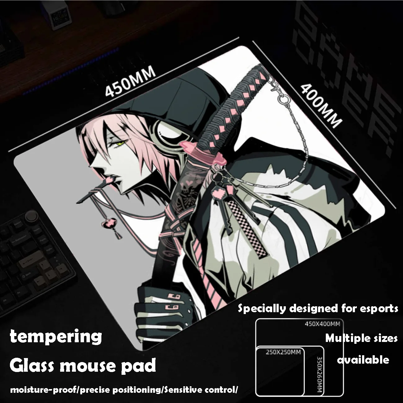 Cool Boy Glass Mousepad Sora Game Mouse Pad Customized Pattern Tempered Smooth Gaming Desk Mat Fps Esports Office Gaming