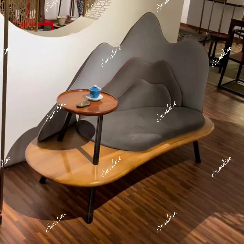 

New Chinese style, solid wood, modern light luxury sofa backrest, living room recliner and chaise longue