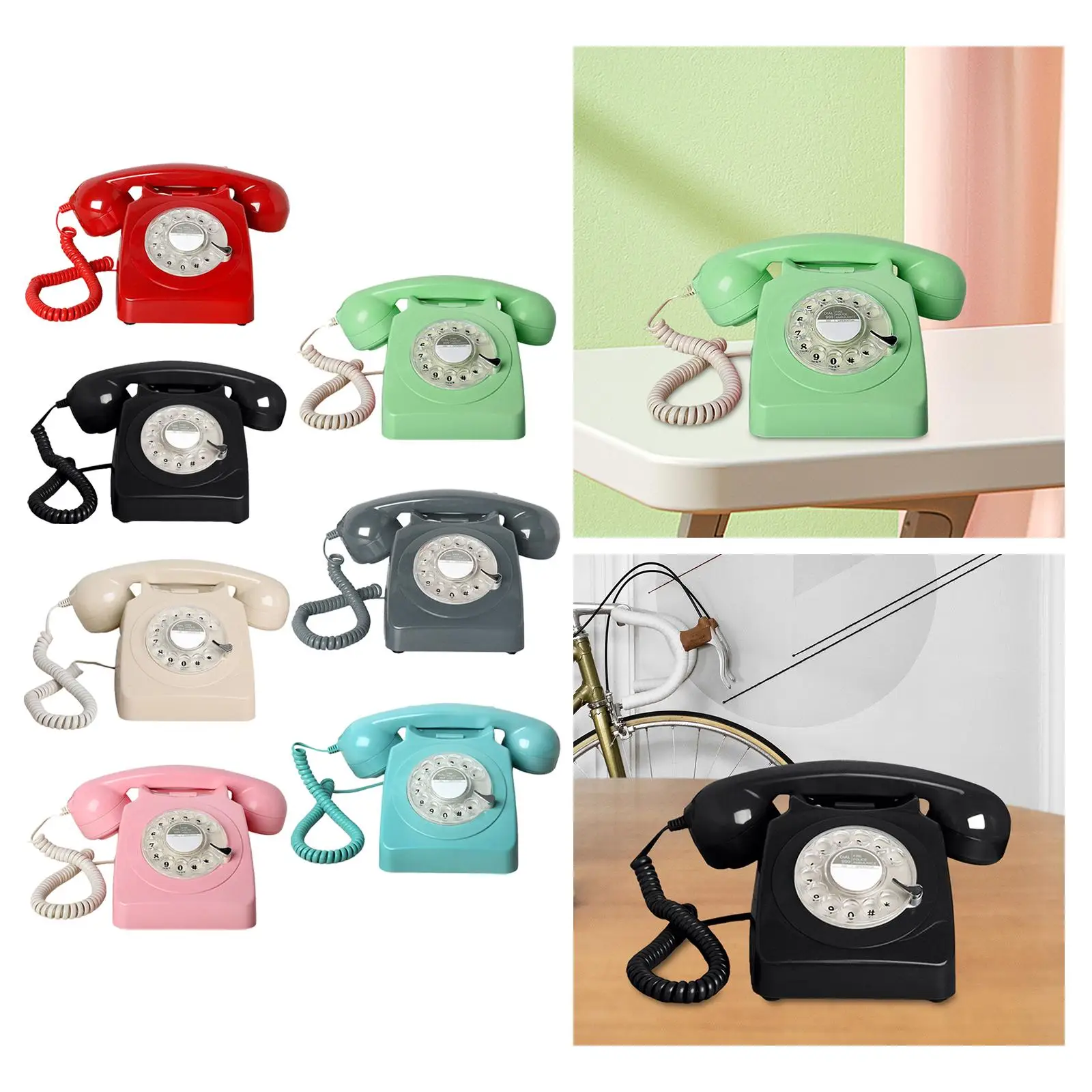 Retro Landline Phone Mechanical Ringer Decorative Vintage Rotary Dial Phone for