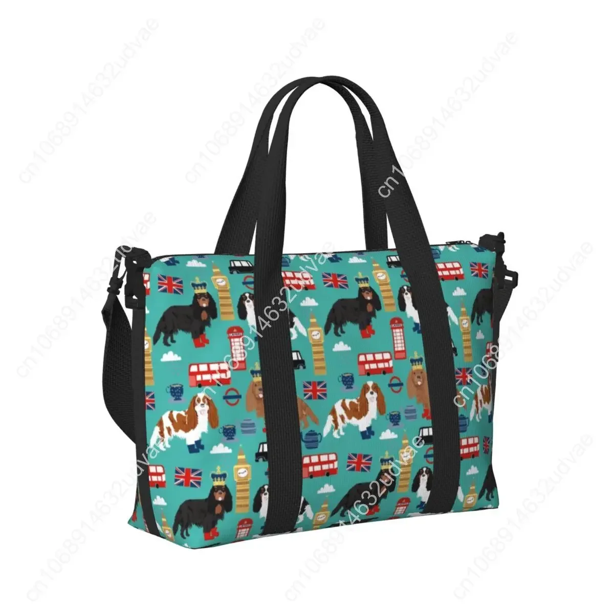 Tas Pantai Cavalier King Charles Spaniel Kustom di London untuk Wanita, Tas Perjalanan Gym Pantai dengan Kompartemen Besar untuk Anjing Peliharaan