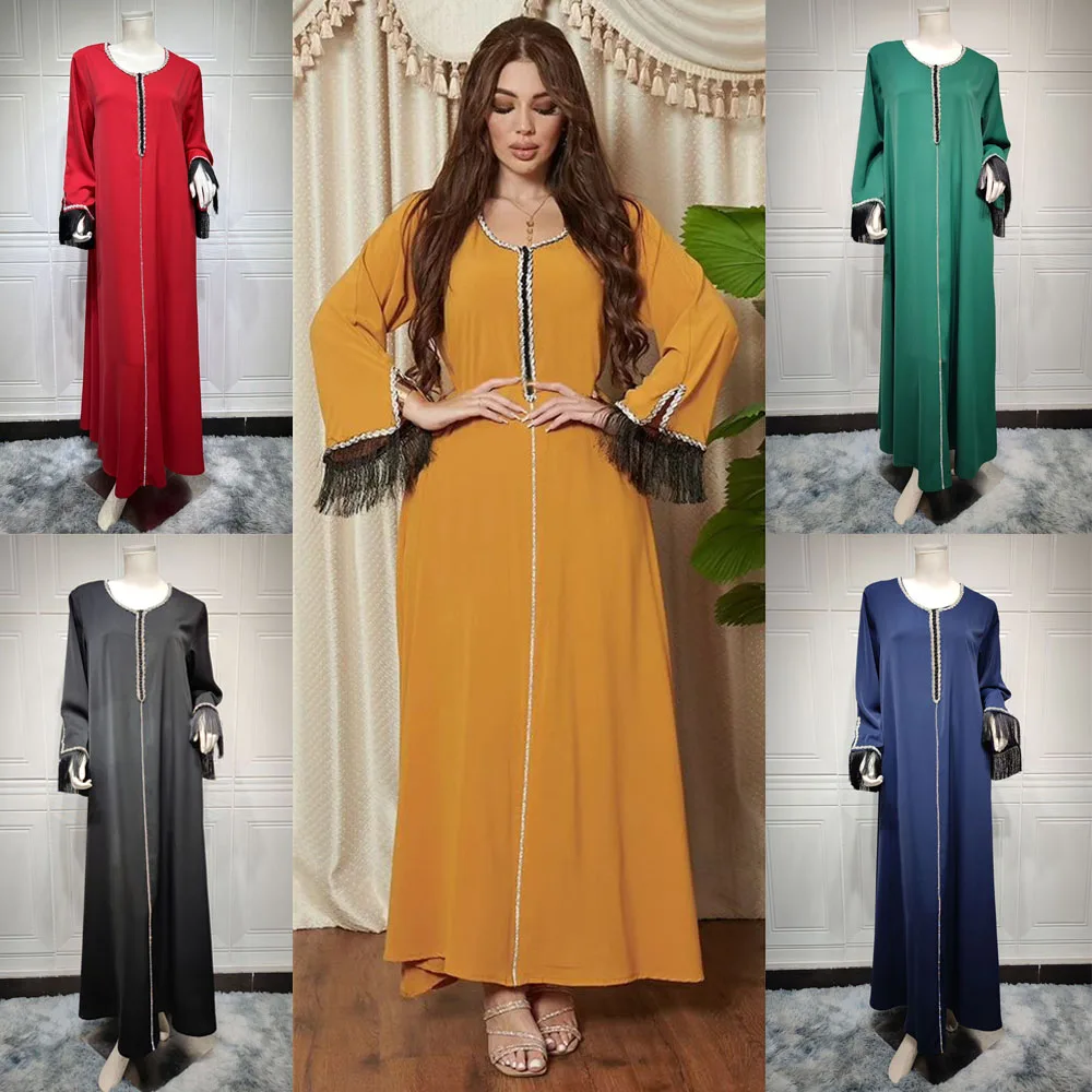 

Eid Mubarak Djellaba Diamonds Abaya Women Muslim Party Dress Ramadan Kaftan Marocain Femme Robe Jalabiya Islamic Clothing Caftan