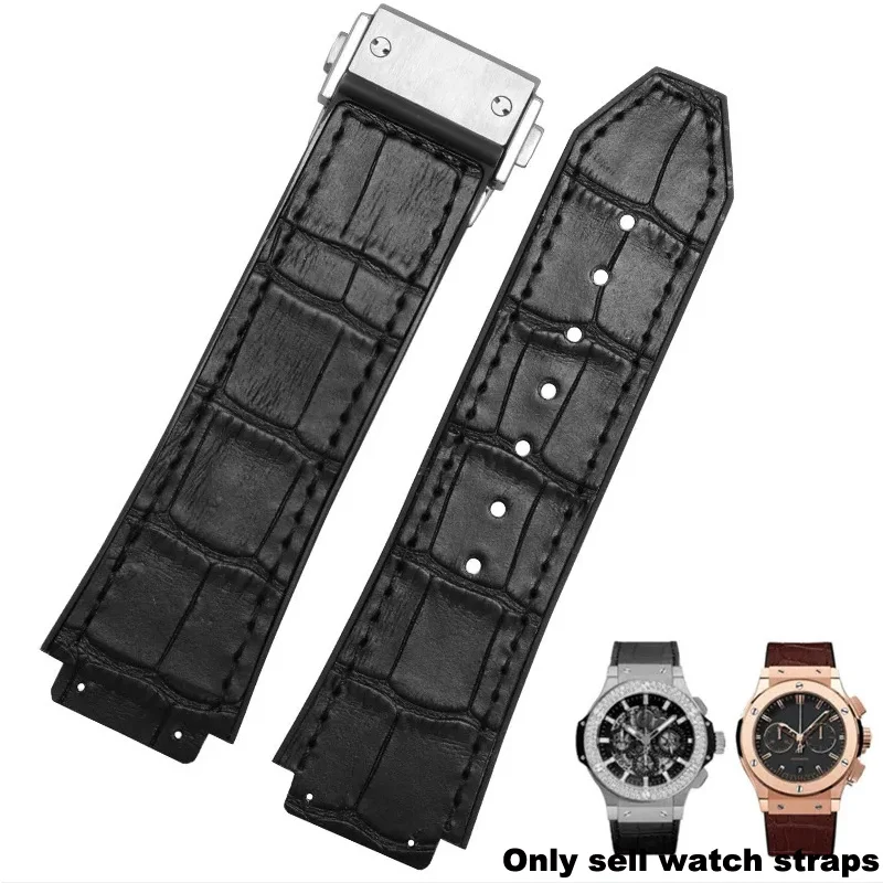 Echt Lederen Horlogeband Voor Hublot Big Bang Waterdicht Heren Koeienhuid Horlogebandje Rubber Horloge Ketting Armband 25-19Mm Pols