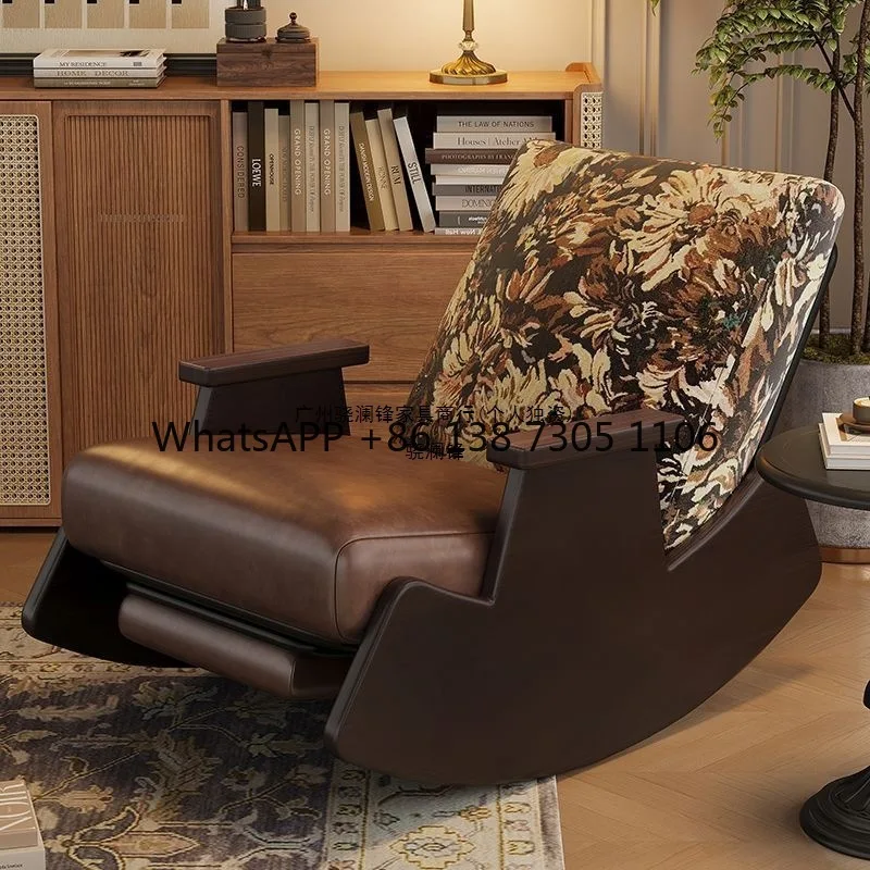 

Solid wood rocking chair retro recliner living room antique single sofa lazy sofa chair