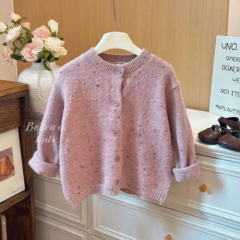 2026 New Girls Autumn Winter Colourful Dots Knitted Cardigan Jacket Tops Female Baby Fashionable Fashionable Loose Casual jumper