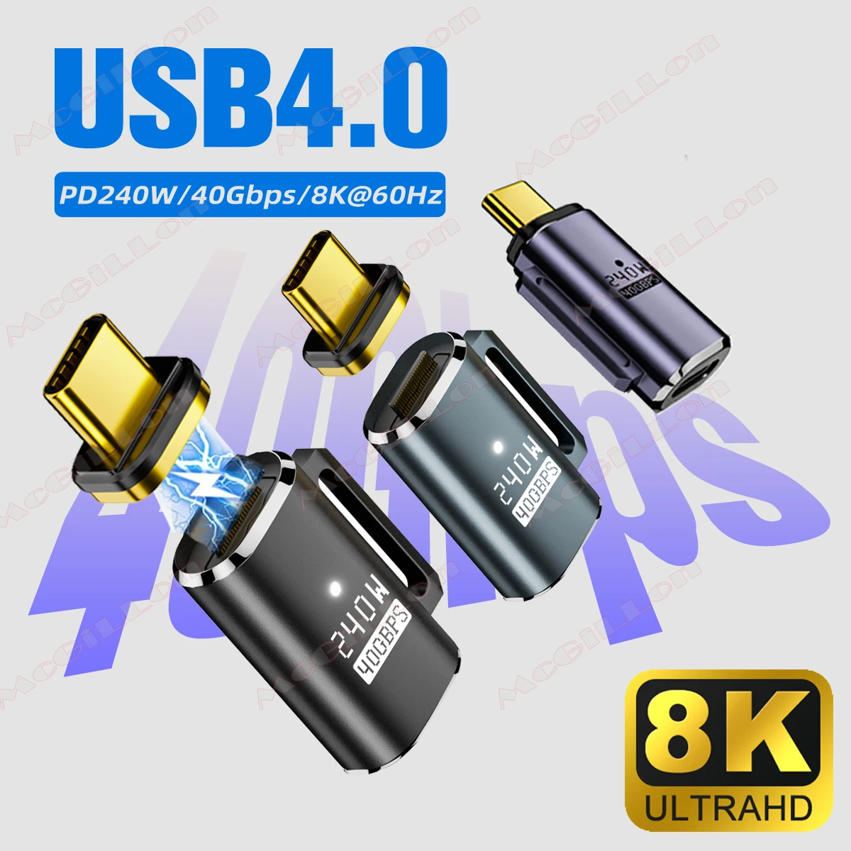 USB 4 Type C To C Fast Charge Magnet Adapter For iPhone 15 16 Pro Max Macbook Samsung 8K@60HZ Video 40Gbps Data PD 240W Charger