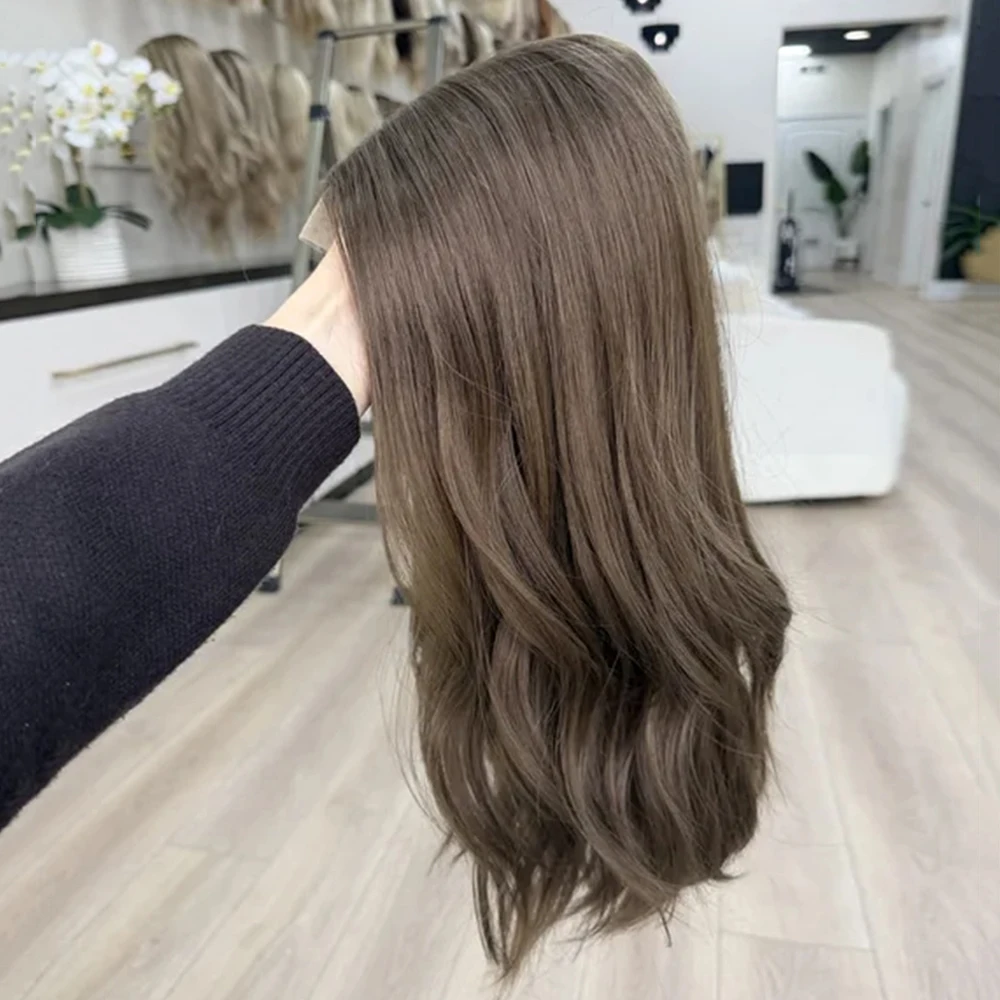 

Ombre Brown Glueless Wig 13x4 Honey Streaks HD Lace Front Synthetic Wig Natural Preplucked Hairline for Black White Women