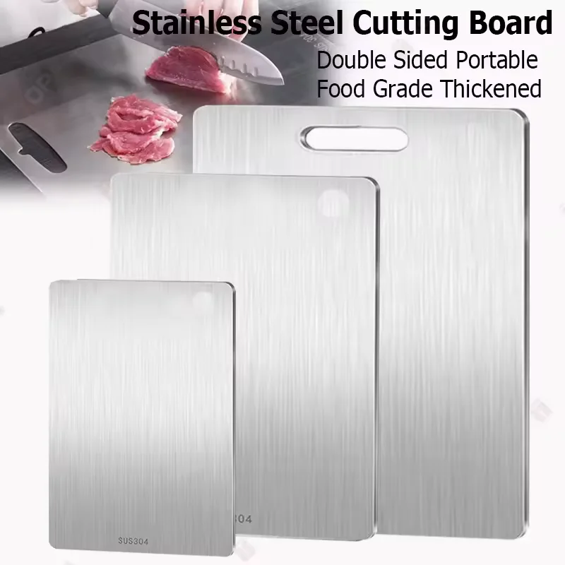 Tablas de cortar de titanio para cocina, tabla de acero inoxidable 316, doble cara gruesa, de calidad alimentaria, portátil, para cortar carne y fruta