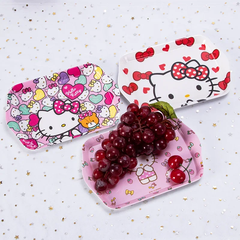 Kawaii Sanrio Hello Kitty My Melody Purin Dog Resin Tray Anime Figure Imitation Porcelain Dinner Plate Cute Tableware Girl Gift