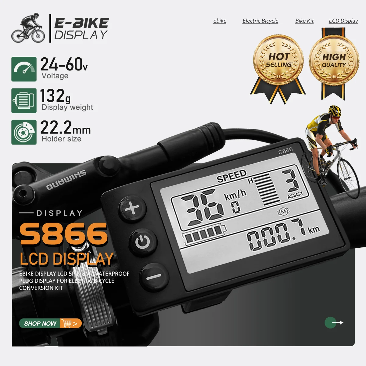 Electric Bike LCD Display S866 Meter 24V36V48V Control Panel SM/Waterproof Plug UART2 Protocol For Electric Bicycle Accessories