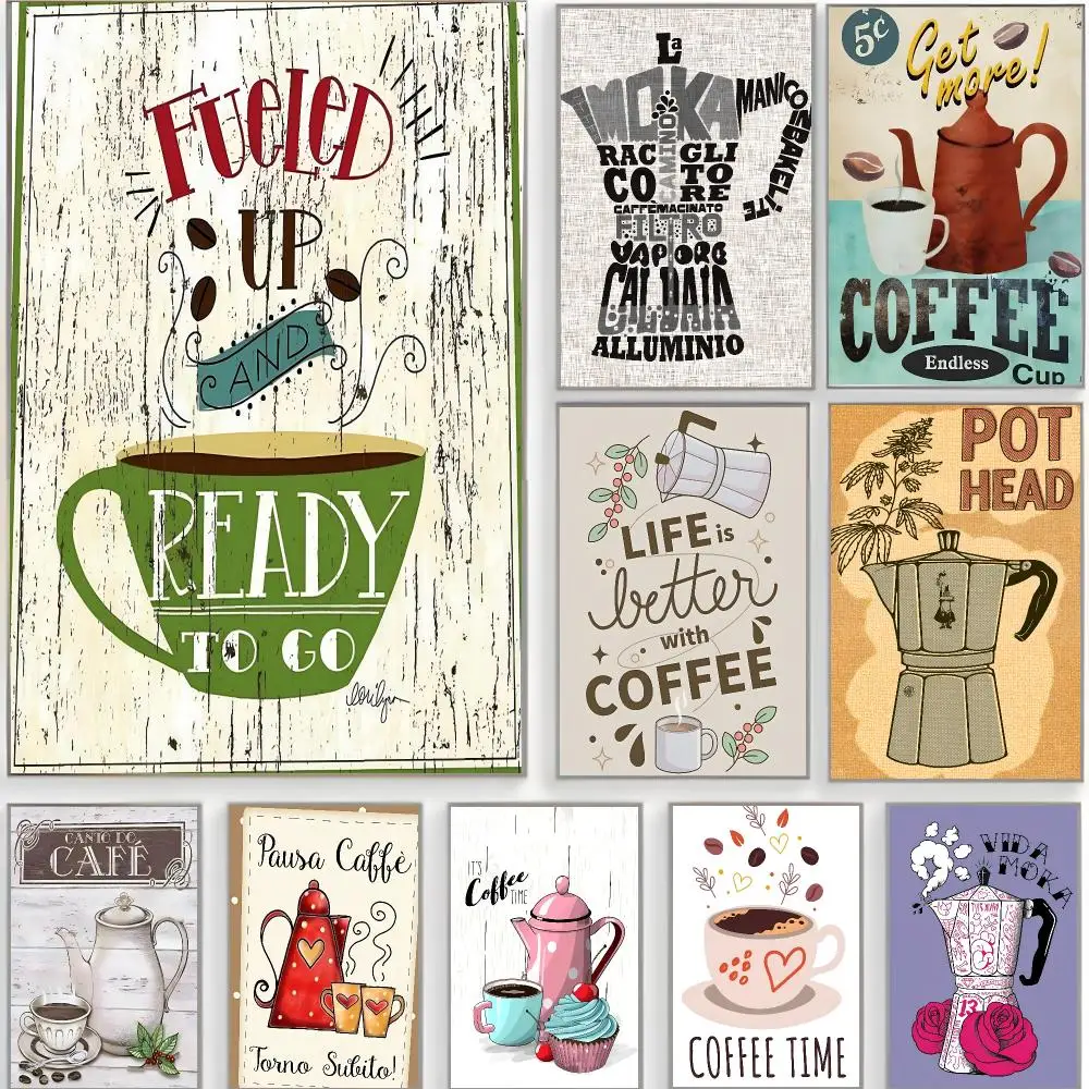 Cozy Illustration Hand Drawn Kitchen Coffee Illustration Poster Classic Wall Art  Home Decor  Peel and Stick Unframed