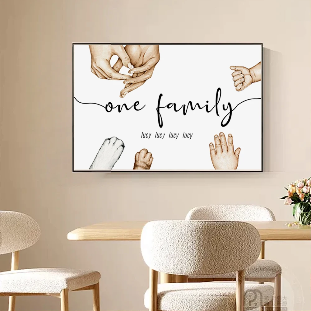 Familie Handen En Huisdieren Poten Aangepaste Poster Achternaam Aangepaste Namen Canvas Kunst Print Gepersonaliseerde Gift Muur