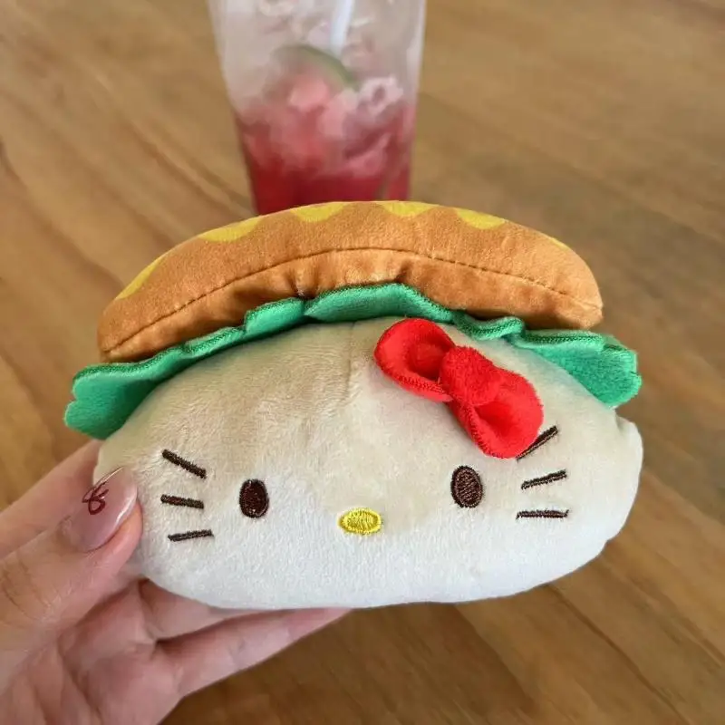 Kawaii Sanrio Hello Kitty น่ารักการ์ตูนของเล่นตุ๊กตากระเป๋าเป้สะพายหลังจี้ Hot Dog Toast พวงกุญแจเด็กหญิงตกแต่งของขวัญวันเกิด