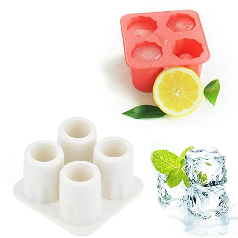 

Silicone Ice Cube Mold Four Hole Press Ice Block Maker Creative Round Cup Shape Ice Molds for Whiskey Beer Bar Kitchen Tools