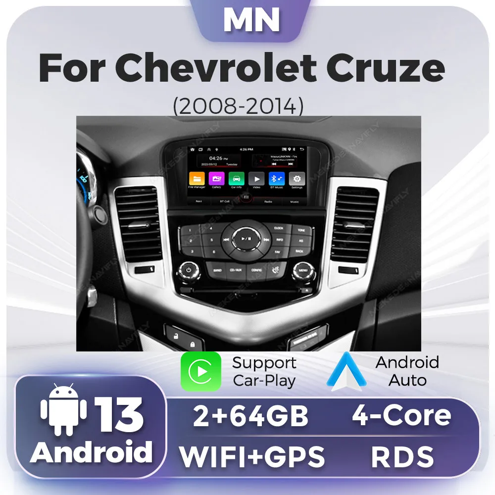 

Car Radio 2+64G Android 13 For Chevrolet Cruze 2008 - 2014 Navigation GPS Stereo Multimedia Player Carplay Auto RDS BT WIFI CAN
