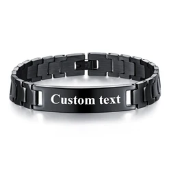 Personalize Custom Name Men Stainless Steel Bracelet Black 21cm Watch Band Smooth Engrave Logo Id Bracelets Gift Jewelry